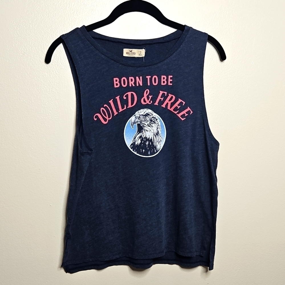 🎯 Hollister Women's Blue Gray Crew Neck Tank Top Small